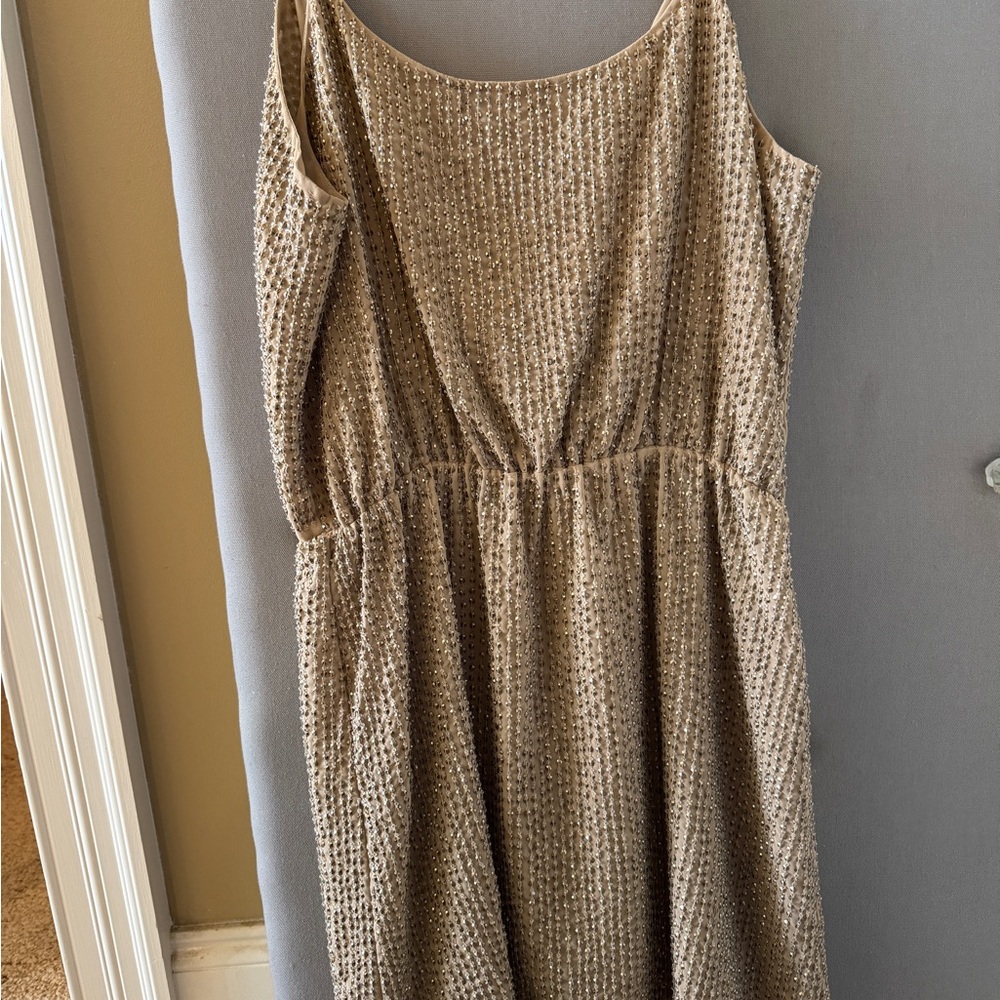 Aryn K sleeveless gold sequin mini dress